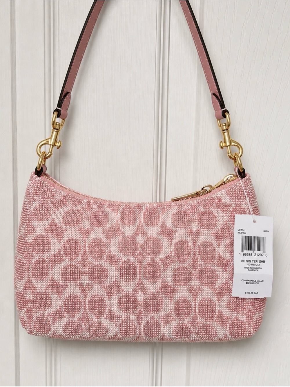 Coach pink Teri Shoulder Bag In Signature Pink Beaded Satin NWT - Picture 2 of 5